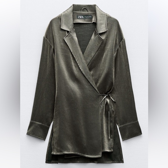 NWT Zara BLAZER WRINKLE LOOK DOUBLE BREASTED BLAZER Gold - Picture 3 of 4